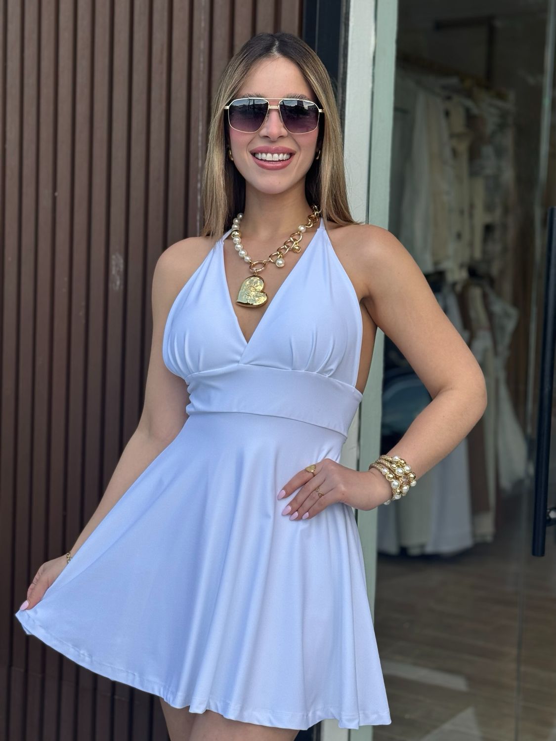 White Delicate Cross-Back Dress By Pía