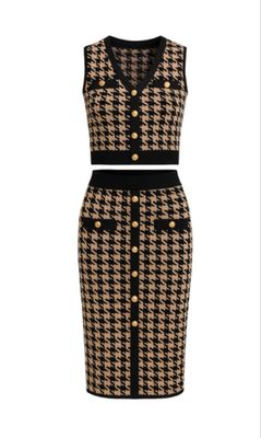 Black Mocha Houndstooth Top & Skirt Set Black Mocha Houndstooth Top & Skirt Set