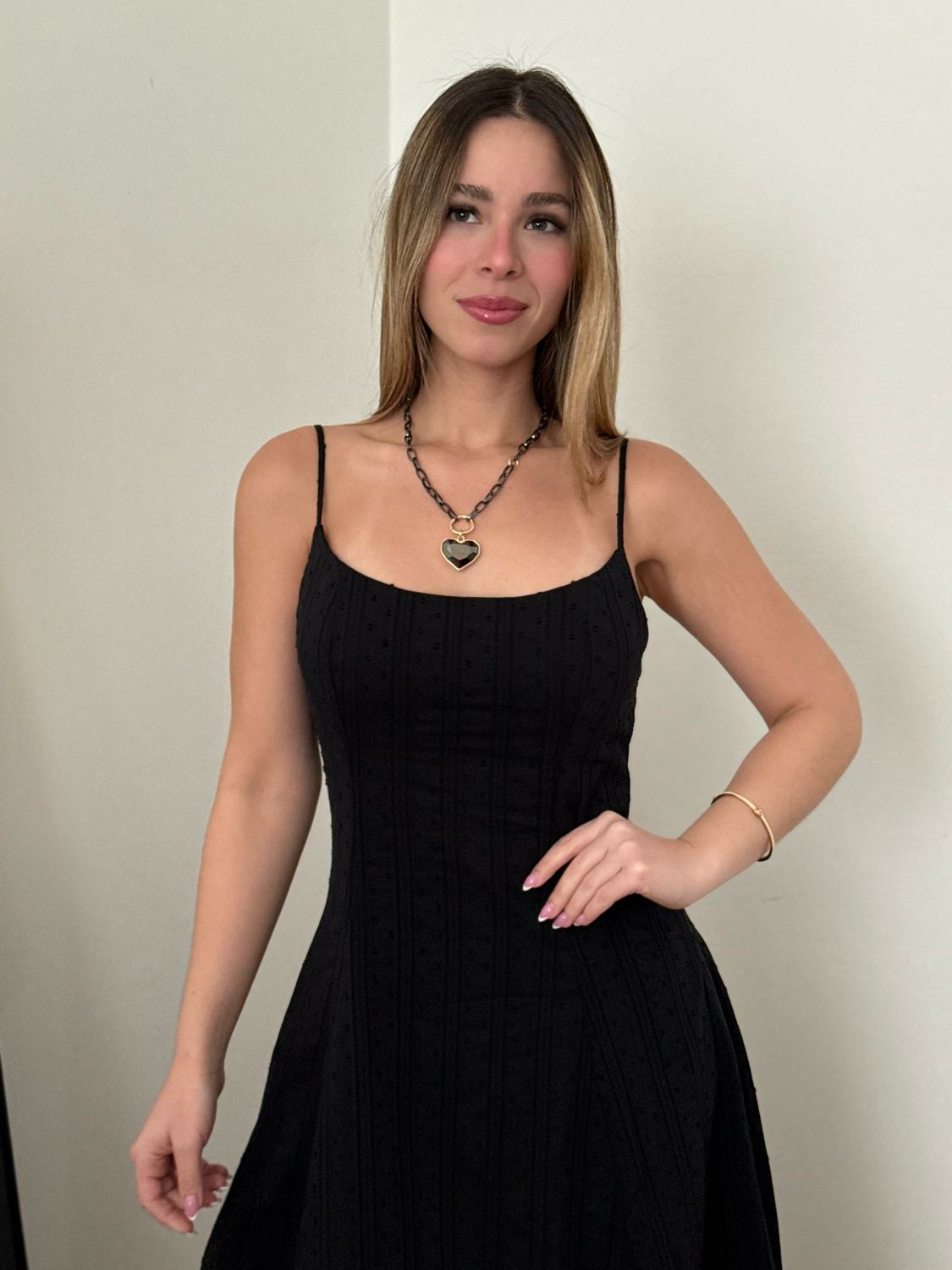 Black Embroidery Midi Dress