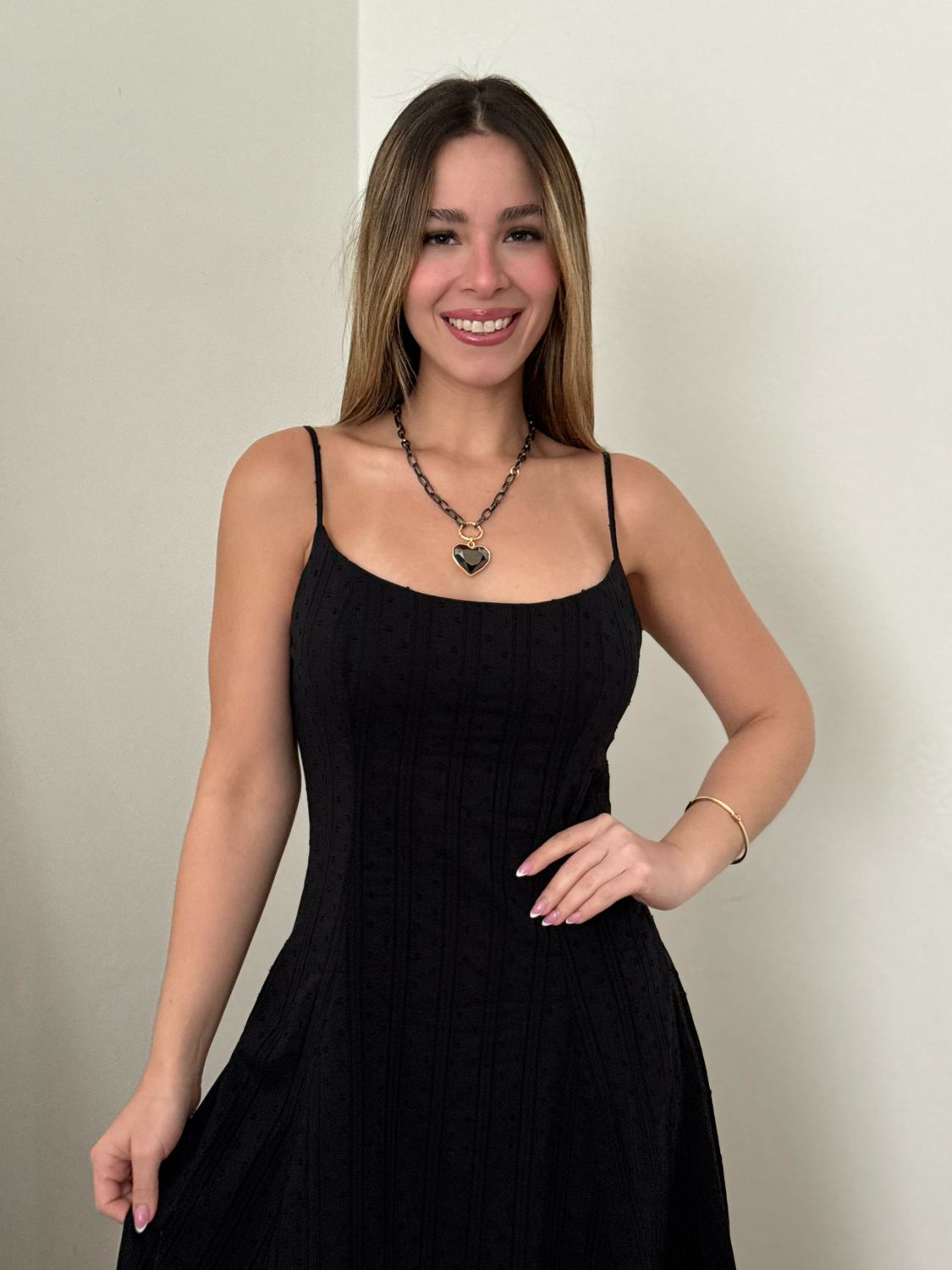Black Embroidery Midi Dress