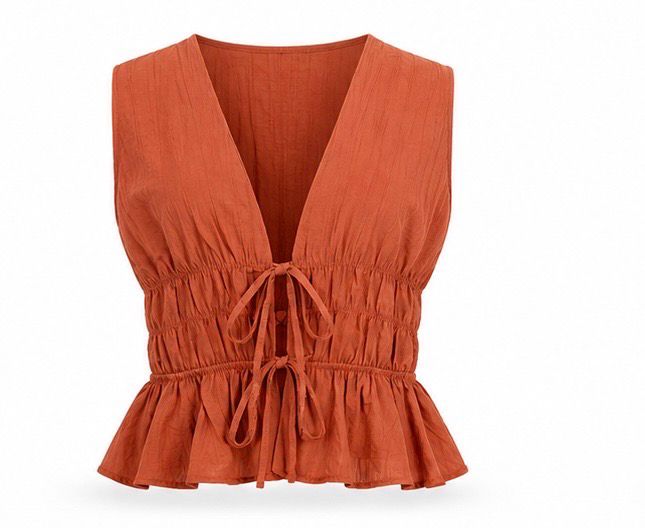 Terracotta Charm Tie-Front Peplum Top