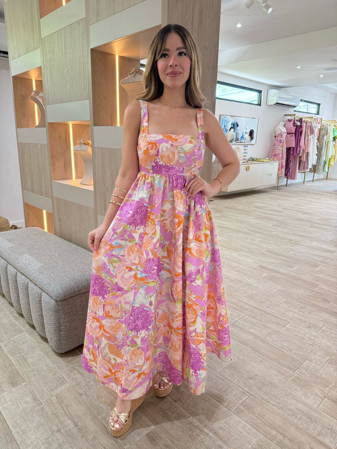 Lavender Floral Midi Dress