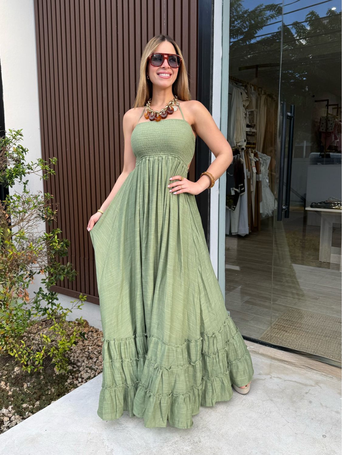 Sage Green Boho Maxi Dress