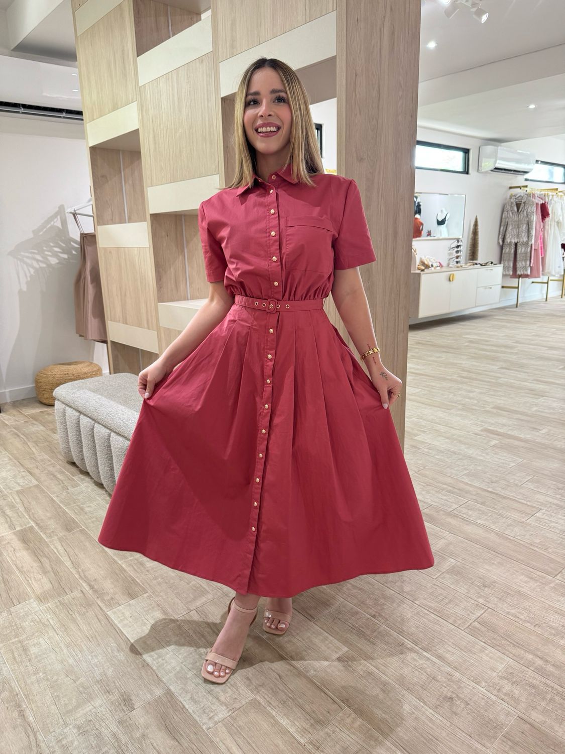 Guayaba Buttons Down Midi Dress