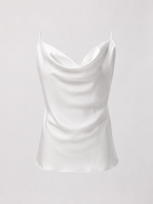 White Satin Draped Blouse (One Size) White Satin Draped Blouse (One Size)