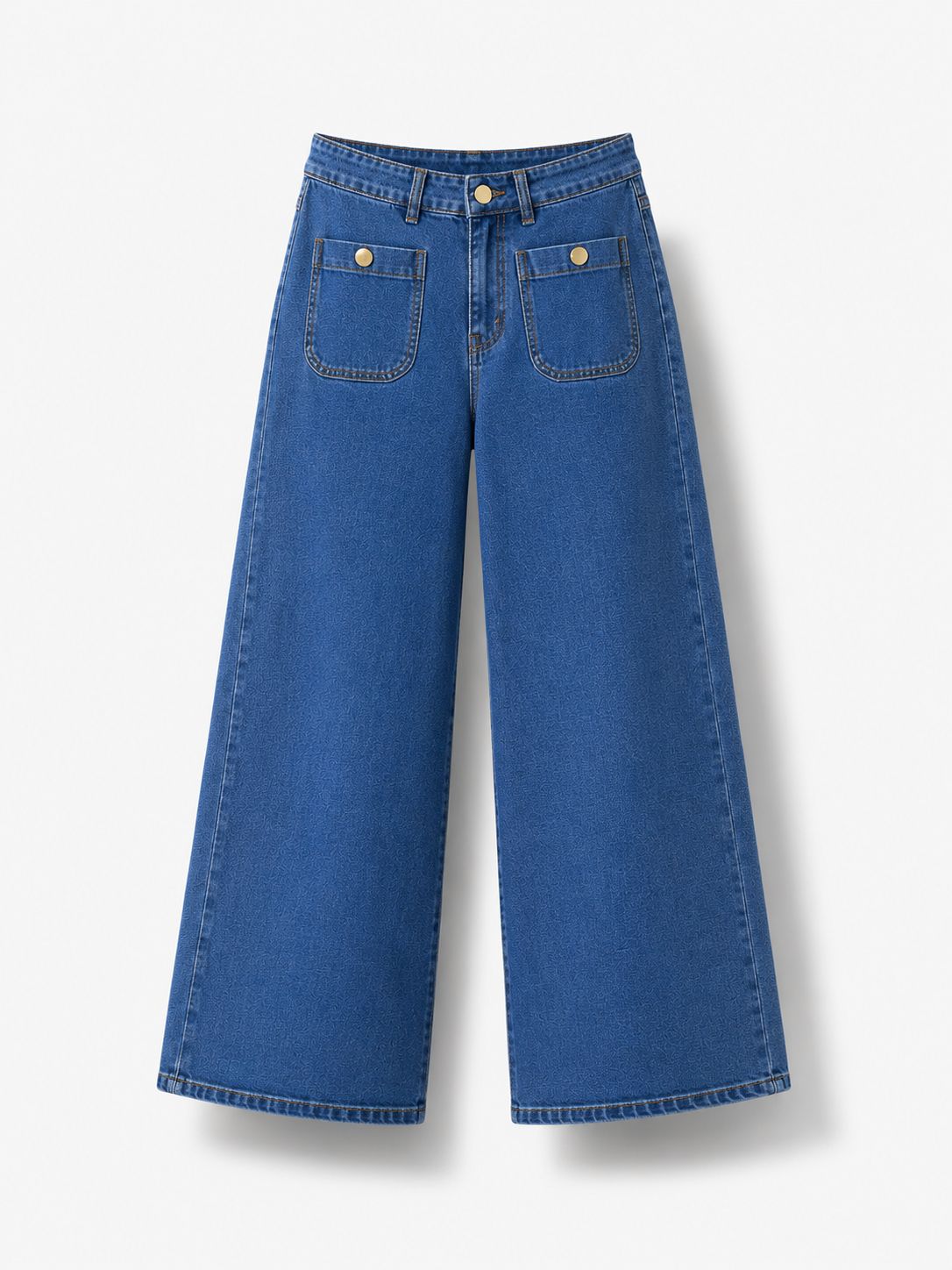 Dark Wash Front Patch Pocket Wide Leg Jeans