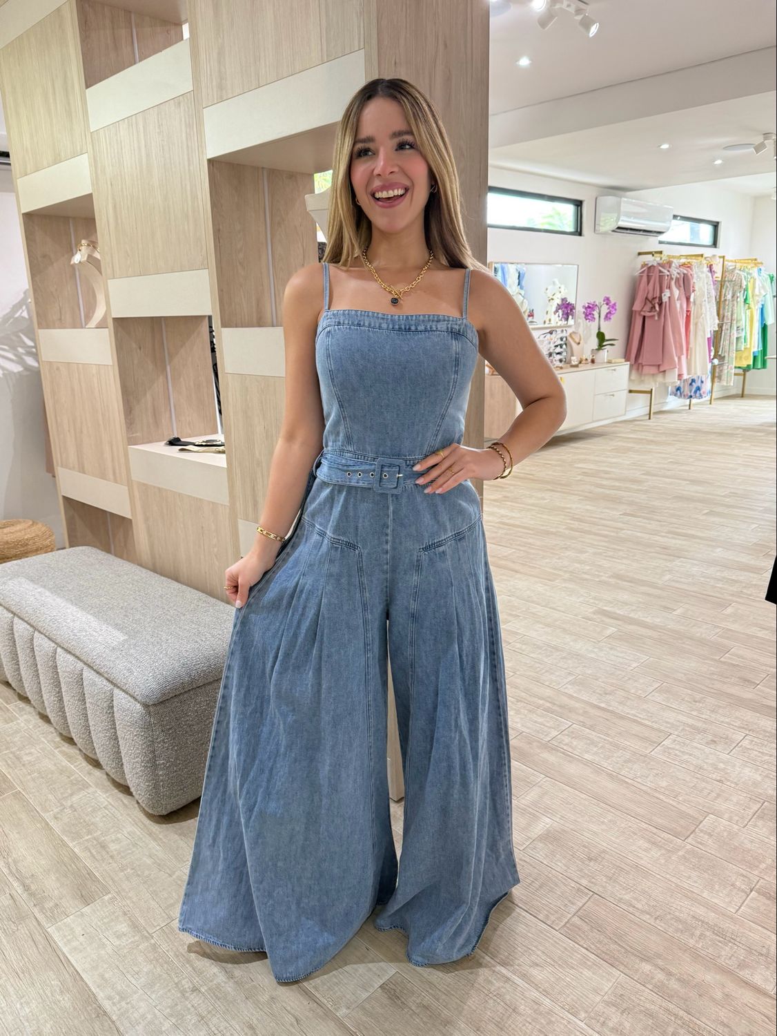 Washed Denim Wide Legs Jumpsuit