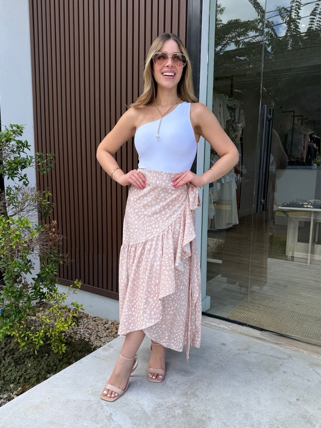 Nude Polka Dots Wrap Around Skirt