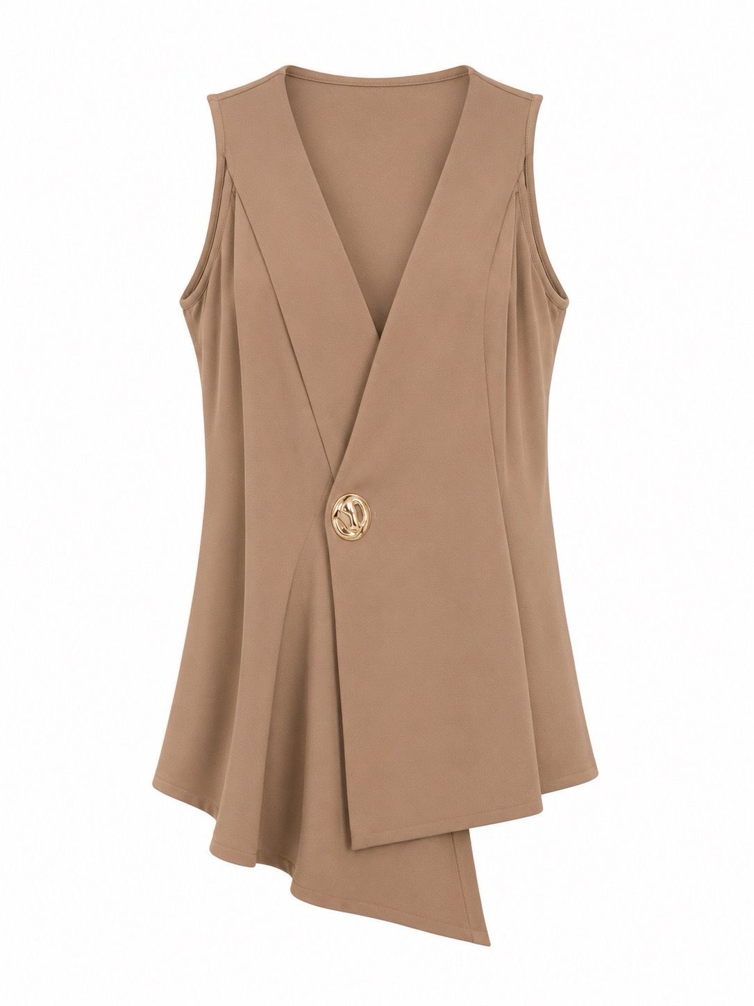Camel Asymmetrical Wrap Vest Top