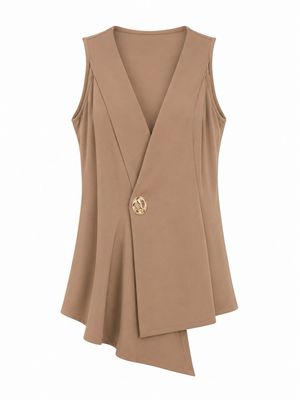 Camel Asymmetrical Wrap Vest Top