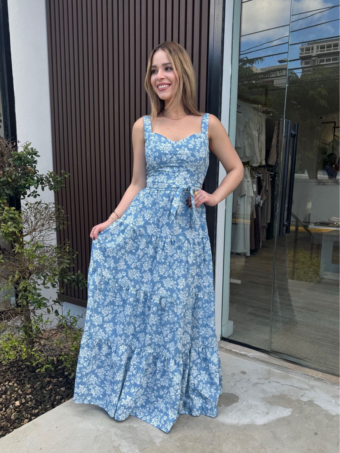 Calm Blue Flower Maxi Dress