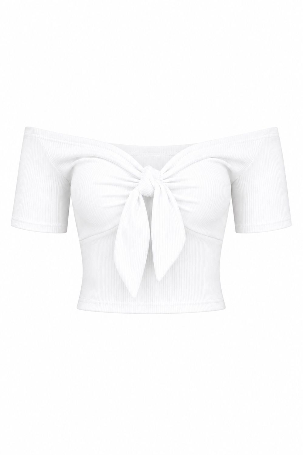 White Off-Shoulder Knot Top