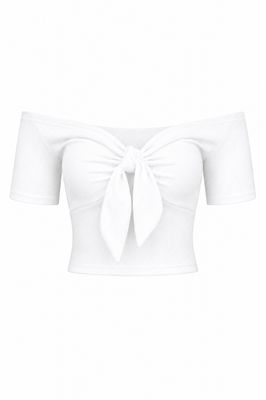 White Off-Shoulder Knot Top