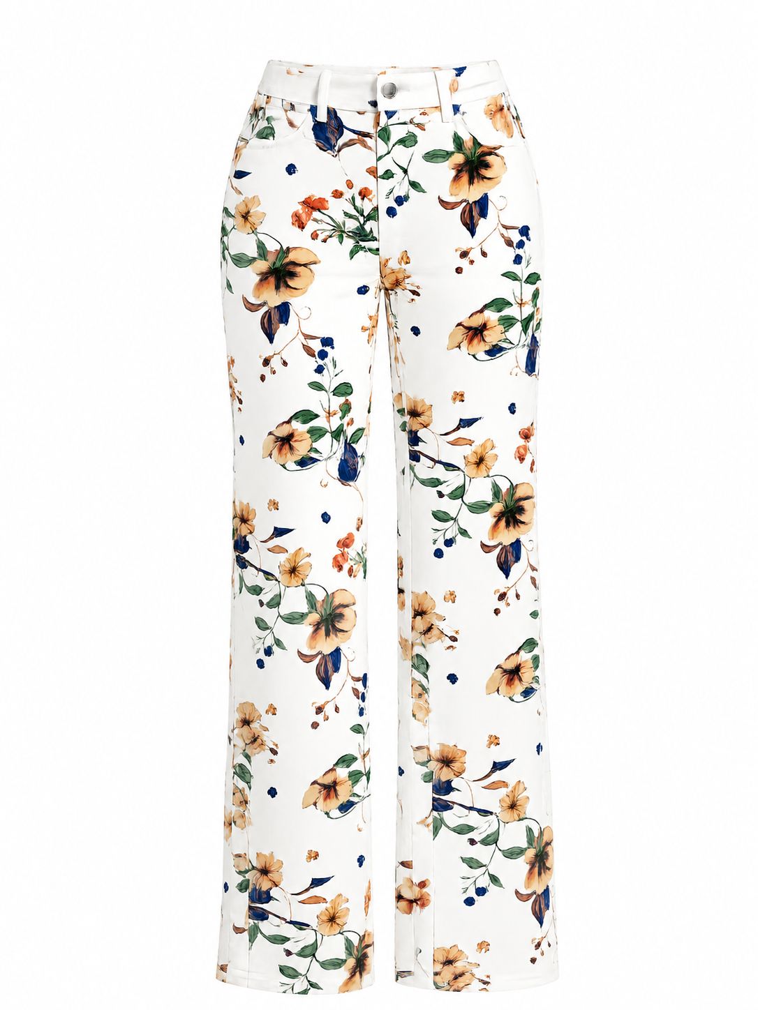 Stretch Floral Wide Leg Pants