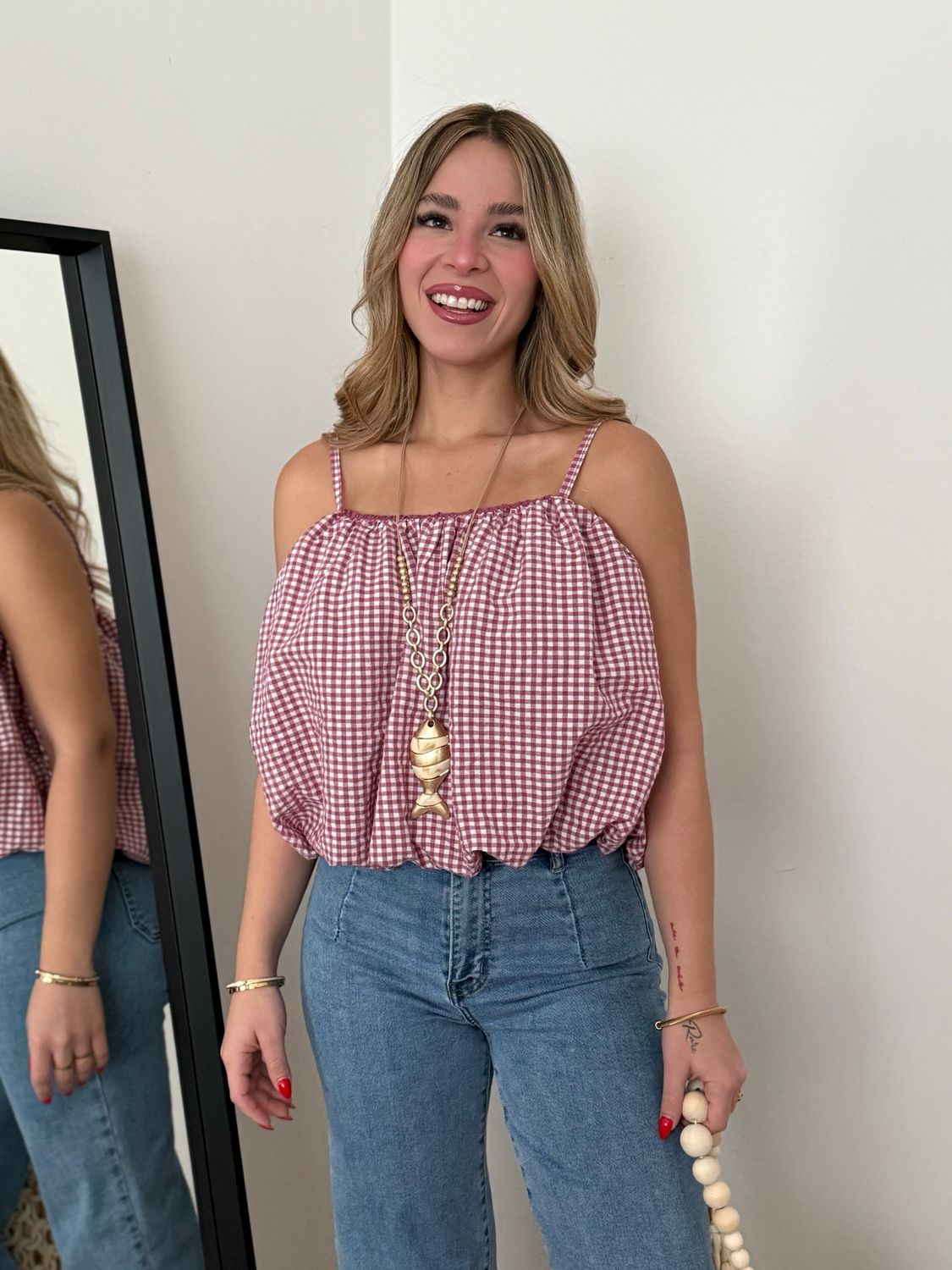 Lilac Gingham Bubble Blouse
