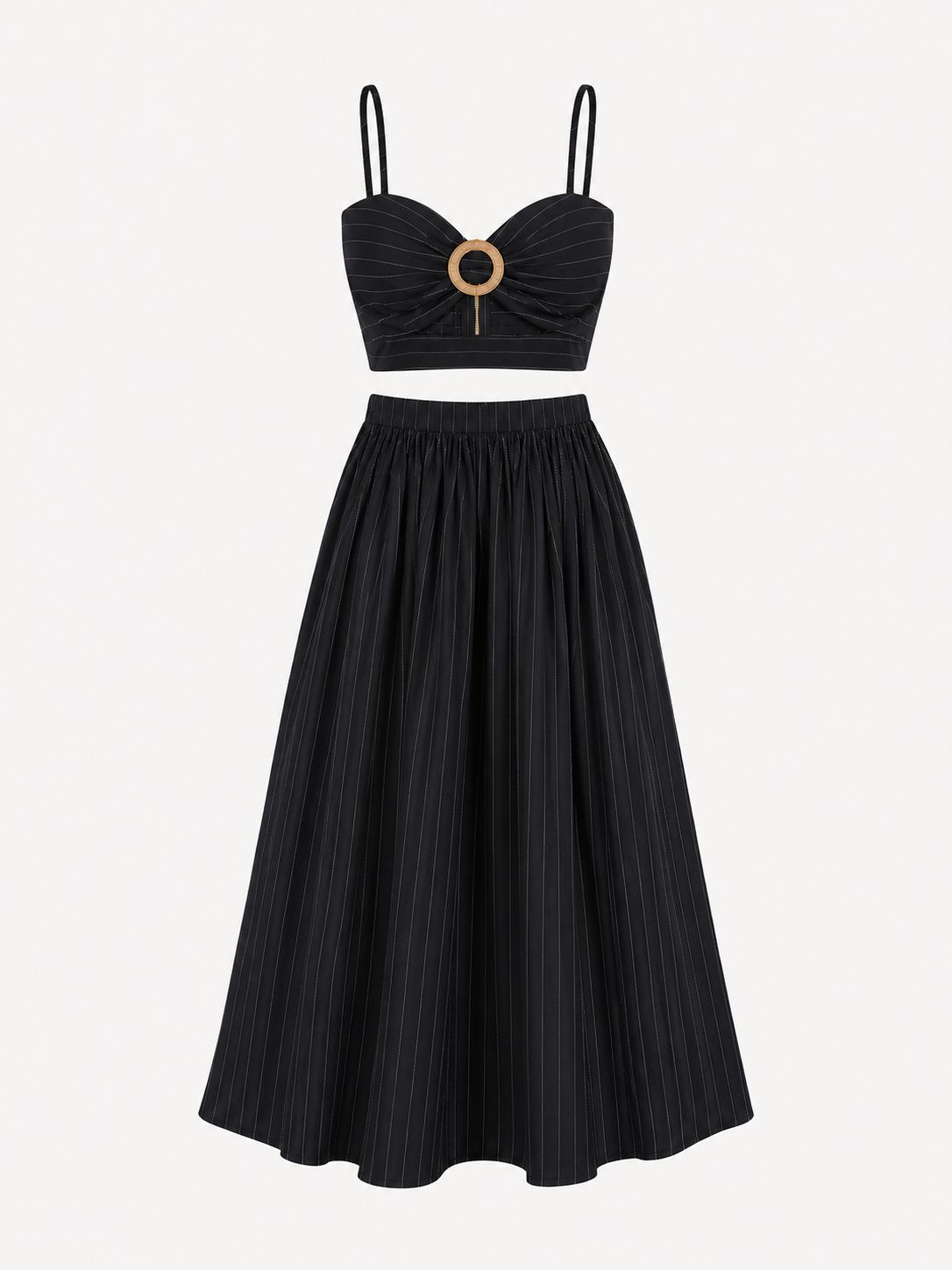 Black Pinstripe Skirt Set