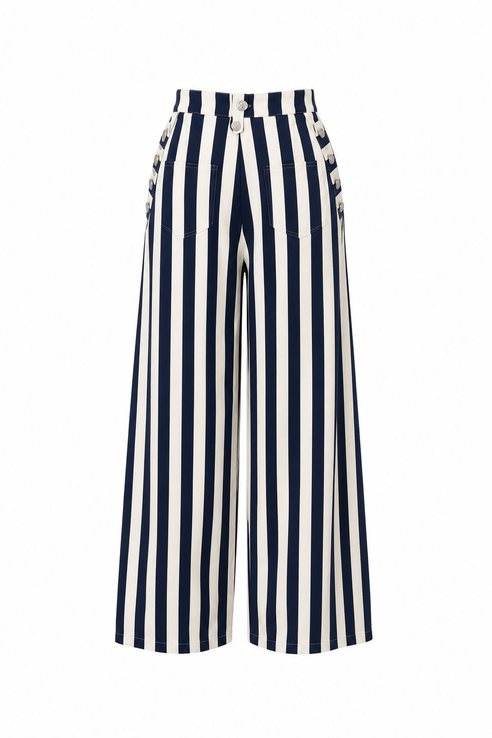 Navy & White Stripe Silver Button Jean