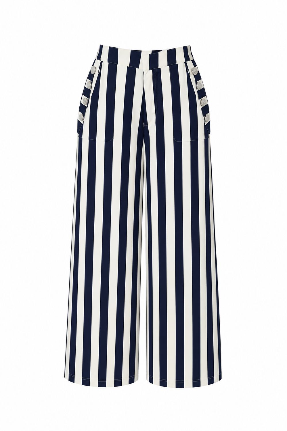 Navy & White Stripe Silver Button Jean