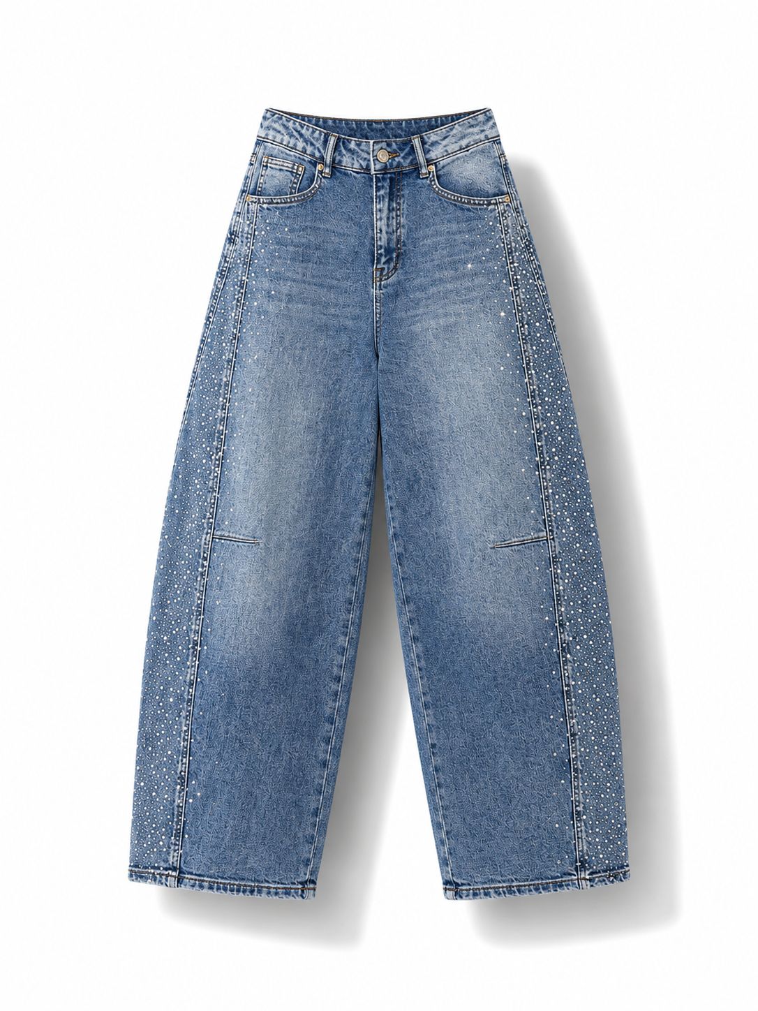 Crystal Embellished Barrel Leg Jeans