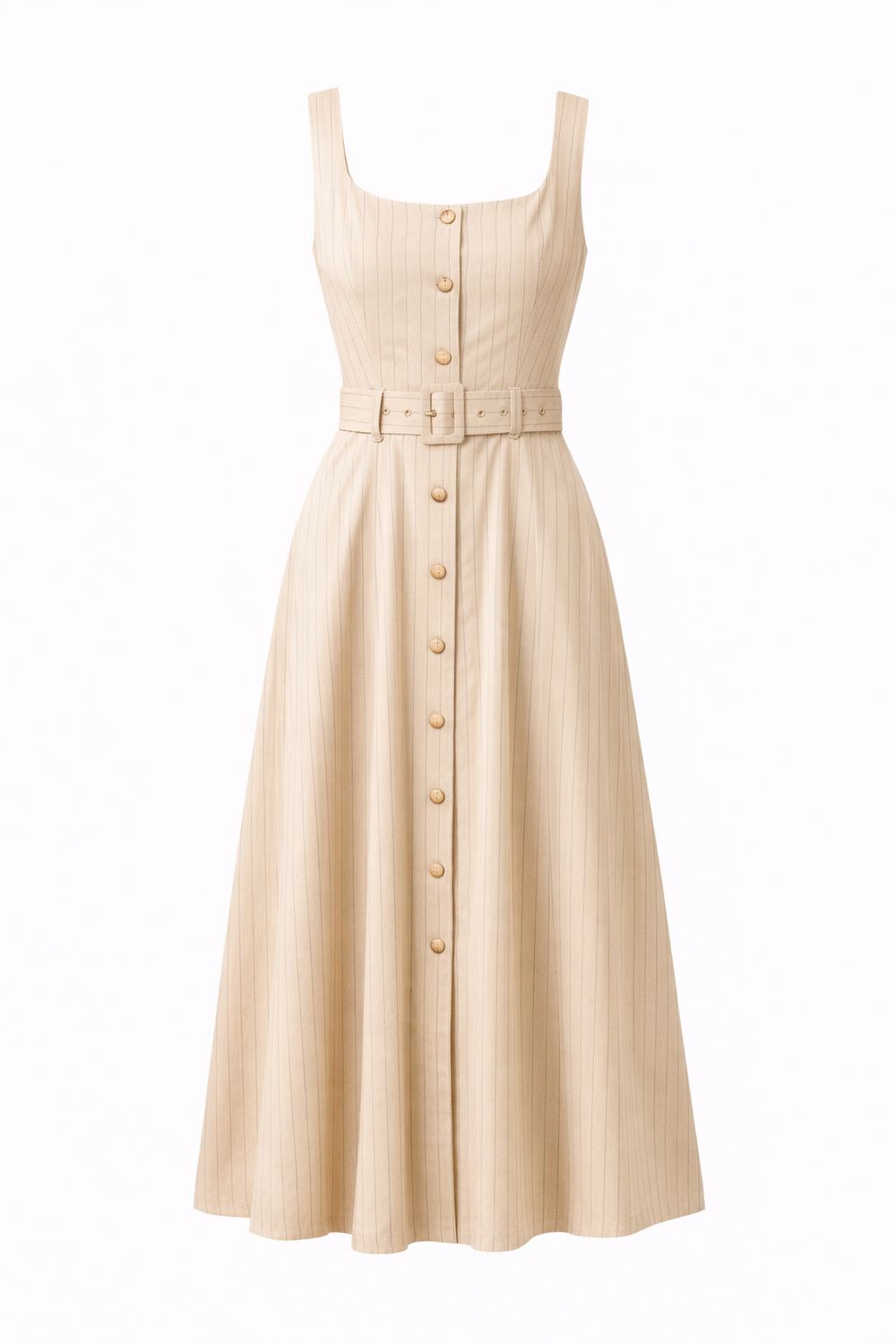 Beige Pinstripes Midi Dress