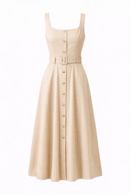 Beige Pinstripes Midi Dress