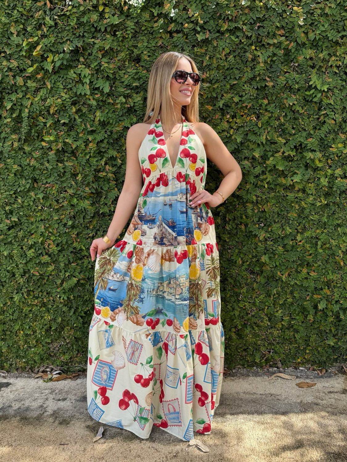 Mediterranean Halter Maxi Dress
