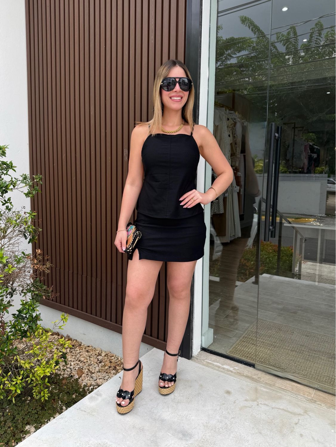 Black Open Back Top & Skort Set