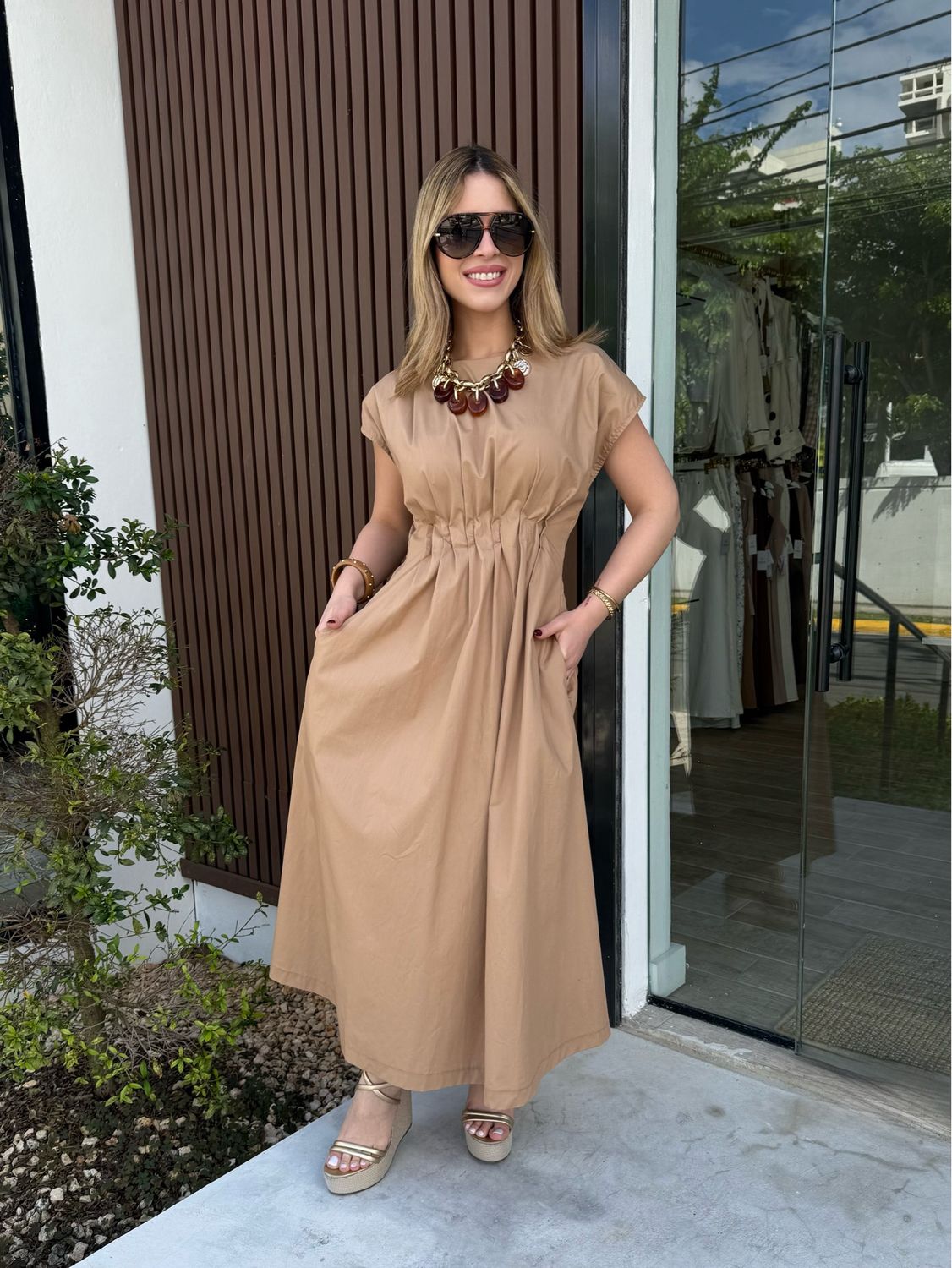 Soft Latte Midi Dress