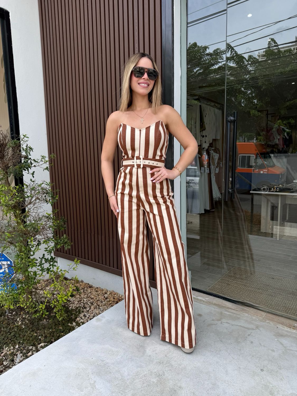 Desert Riviera Striped Strapless Jumpsuit