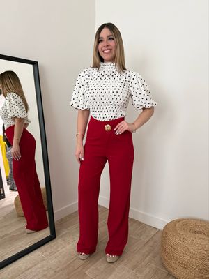 Red Elegant Gold Detailed Pant Red Elegant Gold Detailed Pant