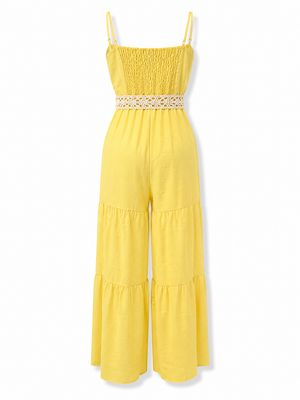 Yellow Sunny Breeze Tiered Wide-Leg Jumpsuit