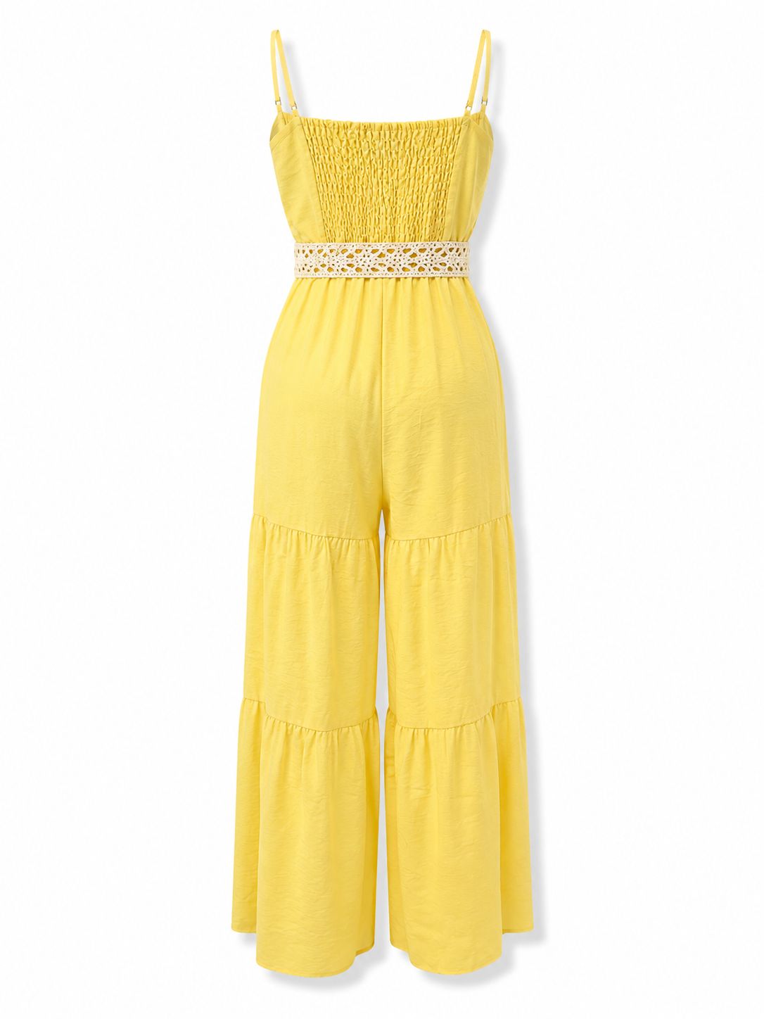 Yellow Sunny Breeze Tiered Wide-Leg Jumpsuit