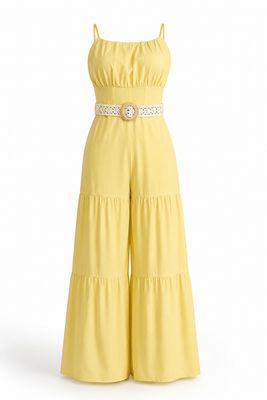 Yellow Sunny Breeze Tiered Wide-Leg Jumpsuit