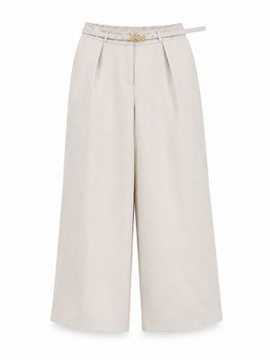 Ivory Belted Wide Leg Pants