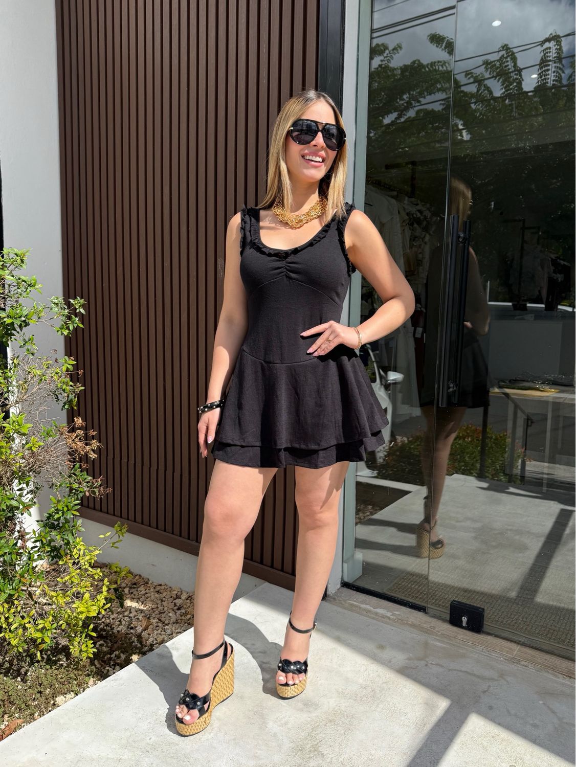 Ruffles Black Mini Dress