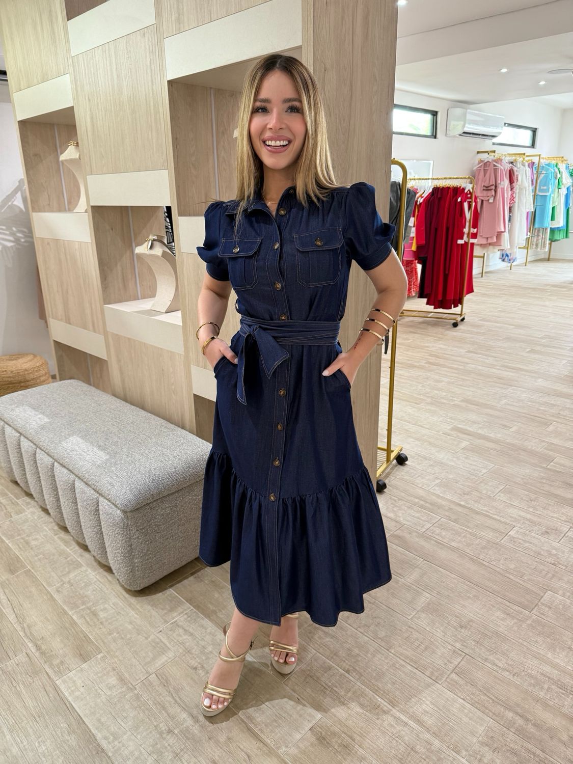 Classic Denim Button-Down Midi Dress