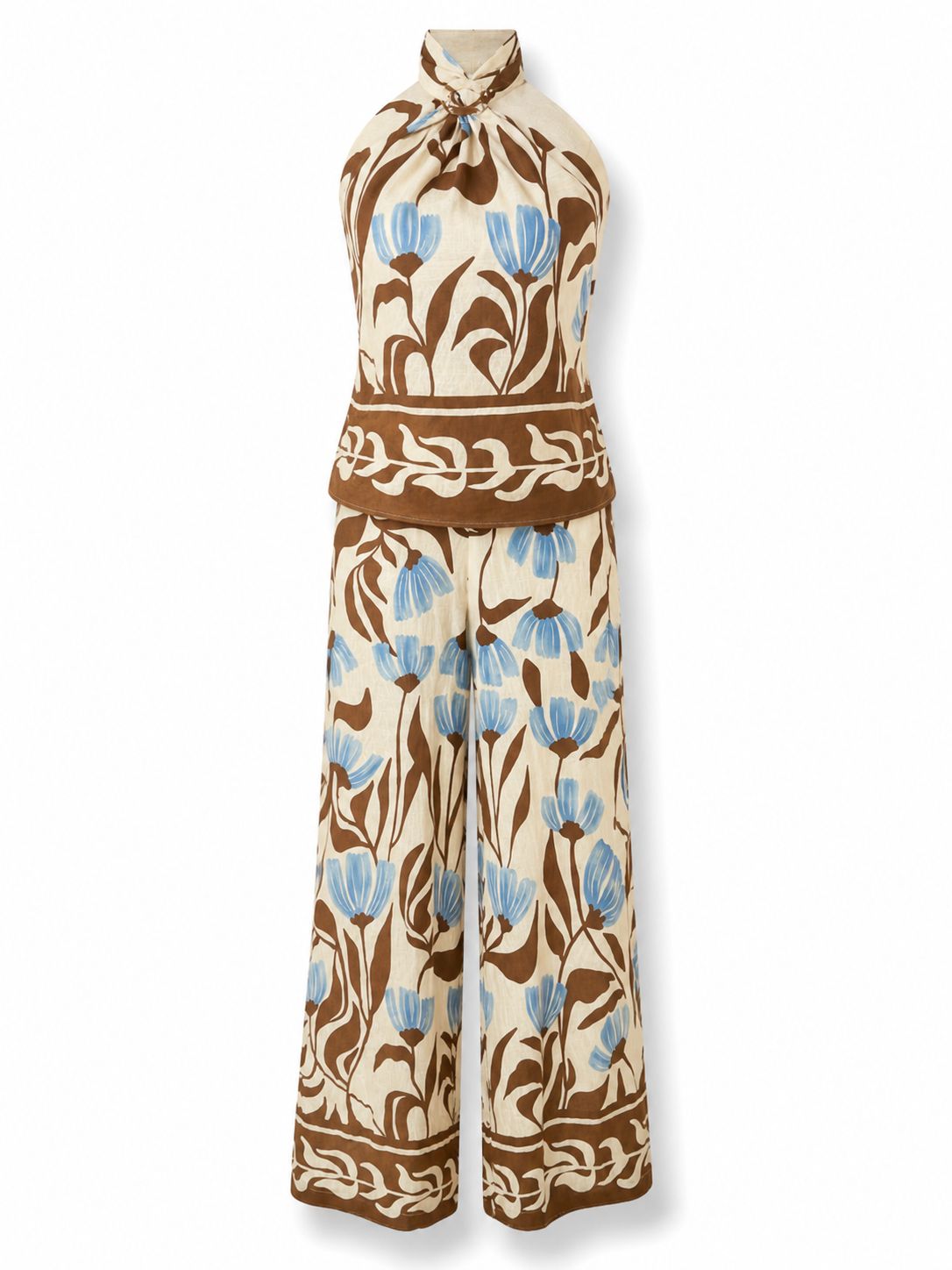 Floral Halter Tie-Back Top & Wide Leg Pant Set