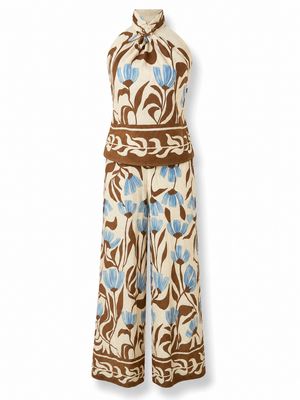 Floral Halter Tie-Back Top & Wide Leg Pant Set