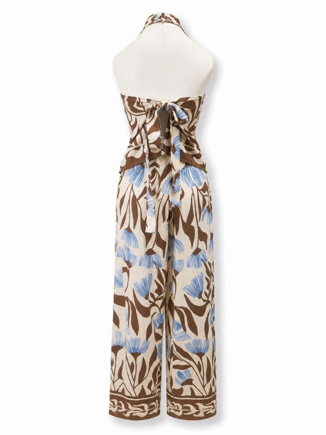 Floral Halter Tie-Back Top & Wide Leg Pant Set