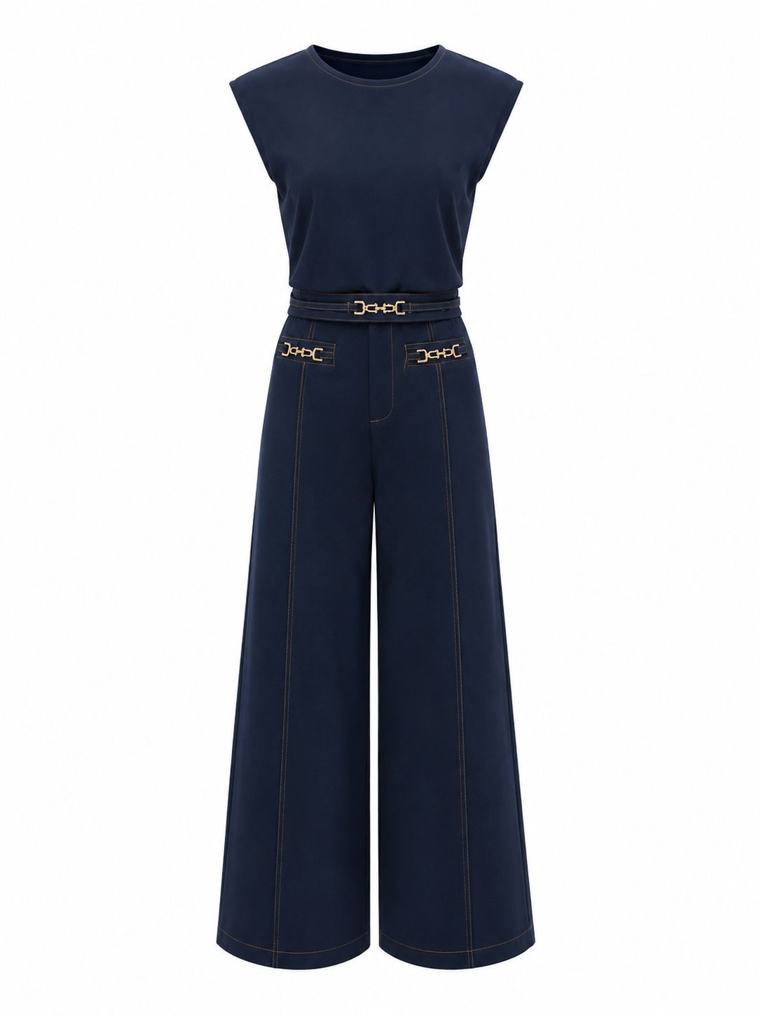 Dark Denim Gold Detail Top & Pant Set