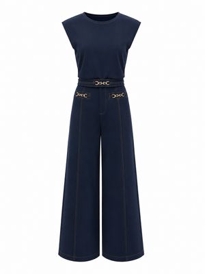 Dark Denim Gold Detail Top & Pant Set