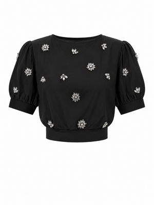 Black Bloom Embellished Top