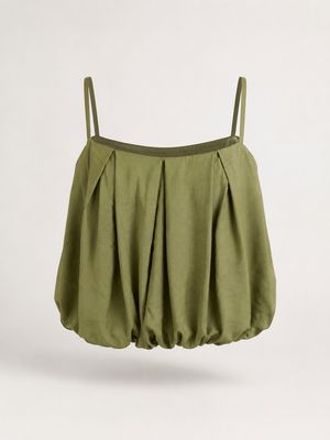 Olive Balloon Strap Top