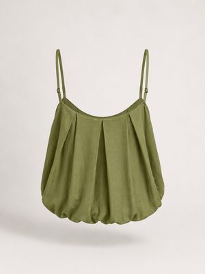 Olive Balloon Strap Top