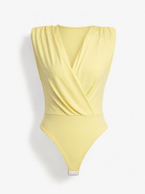 Butter Yellow Draped Surplice Bodysuit ( One Size)