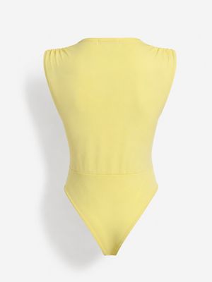 Butter Yellow Draped Surplice Bodysuit ( One Size)