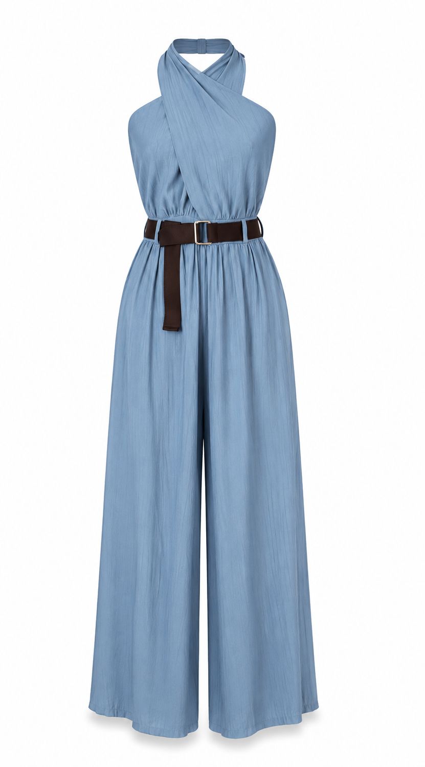 Dusty Blue Halter Jumpsuit (One Size)
