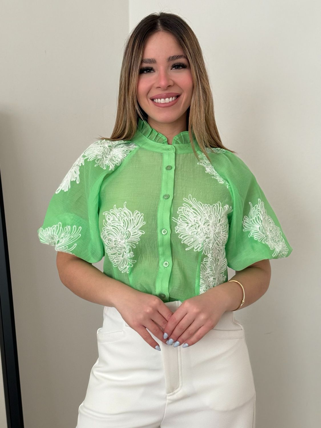 Emerald Breeze Embroidery Blouse