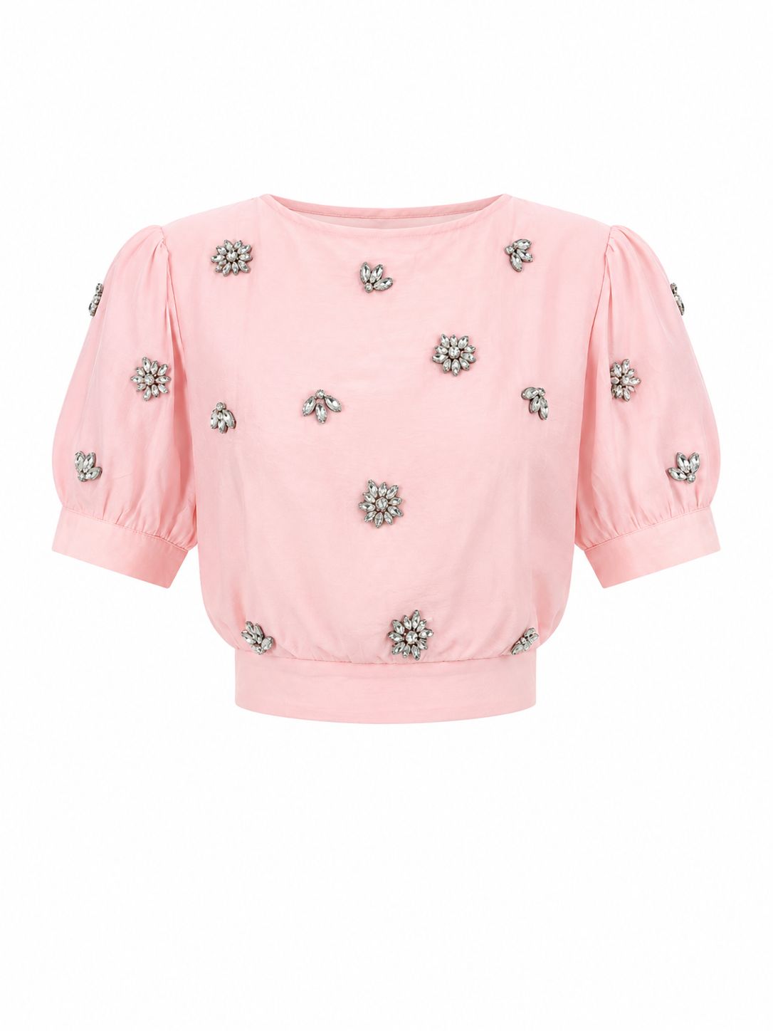 Blush Pink Bloom Embellished Top