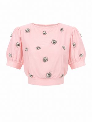 Blush Pink Bloom Embellished Top